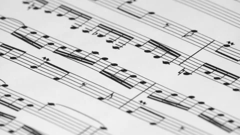 Printed Classical Sheet Music Slowing Rotating Up Close Stock Footage 145883325