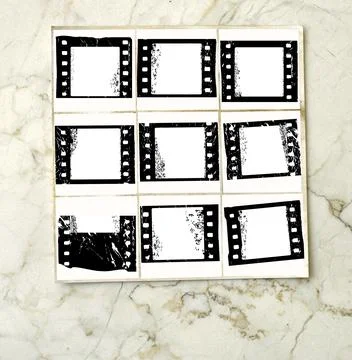 Printed contact sheet with empty camera film photo frames, free copy space Stock Photos