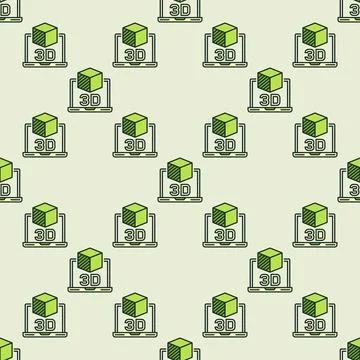 Printed Cube and Laptop vector 3D Printing Technology colored seamless patter Illustrazione stock