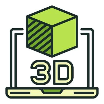 Printed Cube and Laptop vector 3D Printing Technology colored icon or desig.. 스톡 일러스트