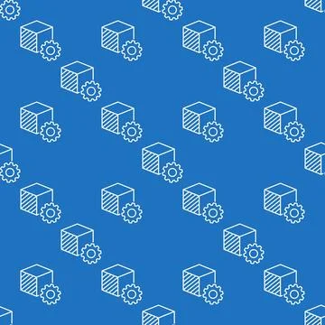 Printed Cube with Cog Wheel vector 3D Printing Technology linear seamless p.. Stock Illustration