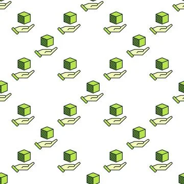 Printed Cube on Hand vector Additive Manufacturing colored seamless pattern Illustrazione stock