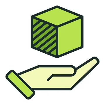 Printed Cube on Hand vector Additive Manufacturing colored icon or symbol Illustrazione stock