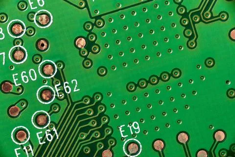 Printed green computer circuit board macrophoto Stock Photos