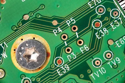 Printed green computer circuit board macrophoto Stock Photos