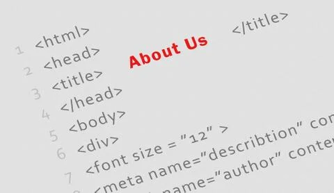 Printed html code for "About us" page Stock Photos