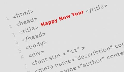 Printed html code for "Happy New Year" page Stock Photos