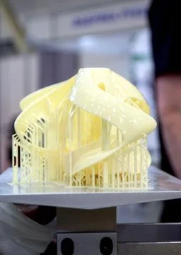 Printed models on 3D printer close-up. Objects printed on photopolymer sla 3D Stock Photos