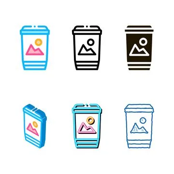 Printed paper cup set label icon vector outline Illustrazione stock