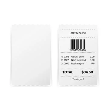 Printed Receipt Vector. Bill Atm Template, Cafe Or Restaurant Paper Financial イラスト素材