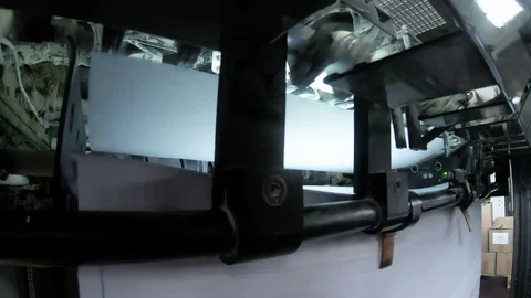 Printed sheets coming out of commercial offset sheetfed printing press Stock Footage 91476997