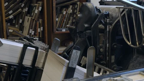 Printed sheets of paper are served in the printing press Stock-Footage 120896638