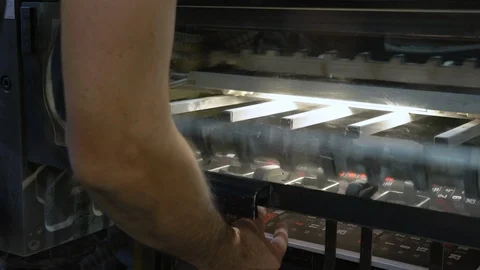 Printed sheets of paper are served in the printing press 库存影片 120905025