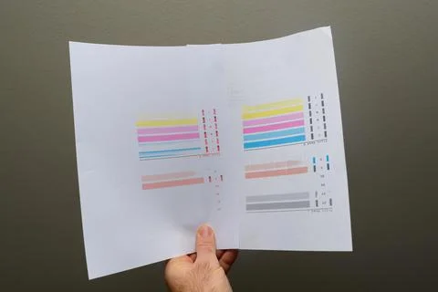 Printed Test Paper with Errors in Color Bars Stock Photos