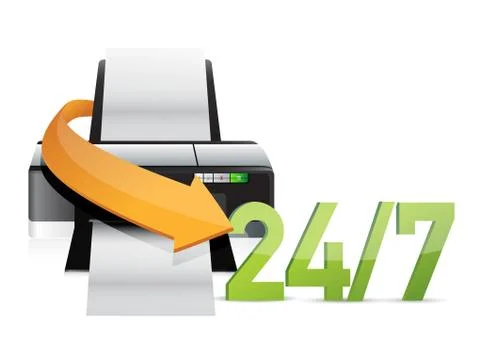Printer 24 for 7 service support illustration design over white Ilustración de archivo