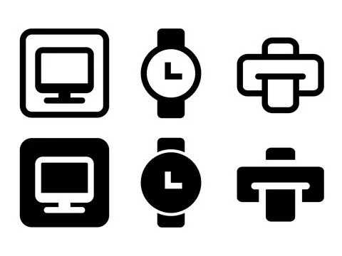 Printer and computer icon and clock icon flat design in modern style icons ar Stock Illustration