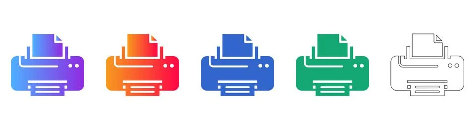 Printer and Document Printing Device Icons Stock Illustration