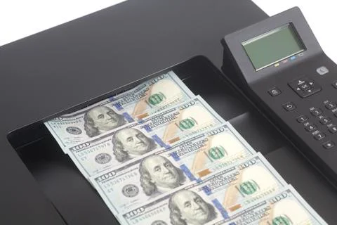 Printer and dollar bills Foto stock
