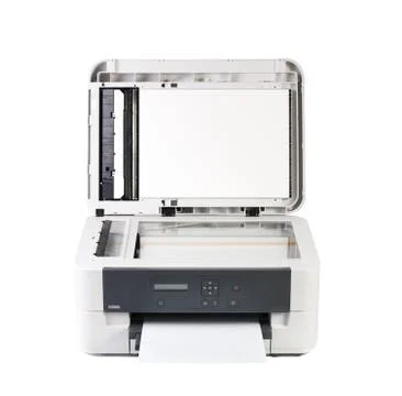 Printer and paper isolated on white background Stock Photos