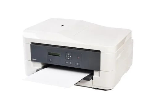 Printer and paper isolated on white background Stock Photos