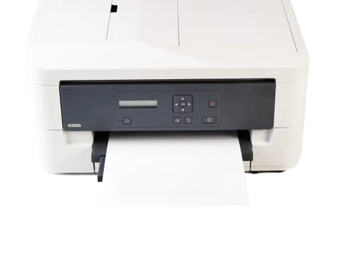 Printer and paper isolated on white background Foto stock