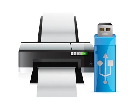 Printer and usb stick illustration design over white Stock Illustration