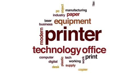 Printer animated word cloud, text design animation. Stock Footage 75663112