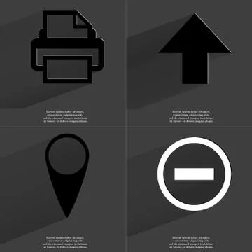 Printer, Arrow directed upwards, Checkpoint, Minus icon sign. Set of Symbols  Stock Illustration