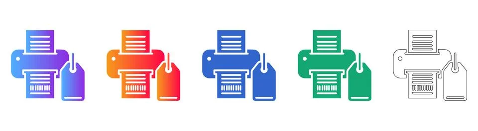 Printer with Barcode Price Tag Icon Set Illustrazione stock