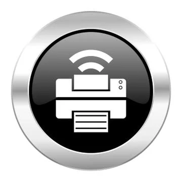 Printer black circle glossy chrome icon isolated. Stock Illustration
