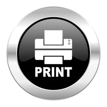 Printer black circle glossy chrome icon isolated. Stock Illustration