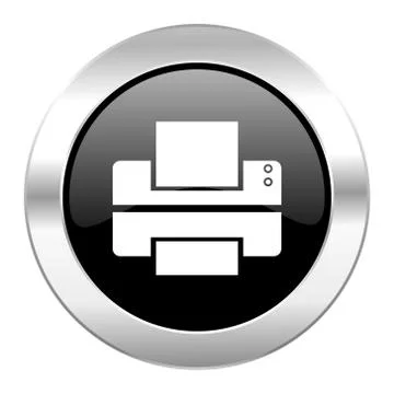 Printer black circle glossy chrome icon isolated. Stock Illustration
