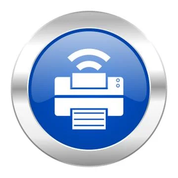 Printer blue circle chrome web icon isolated. Ilustración de archivo