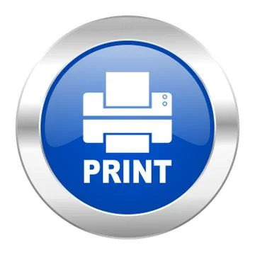 Printer blue circle chrome web icon isolated. Stock Illustration