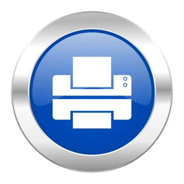 Printer blue circle chrome web icon isolated. Stock Illustration