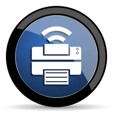 Printer blue circle glossy web icon on white background, round button for int Stock Illustration