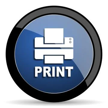 Printer blue circle glossy web icon on white background, round button for int Stock Illustration
