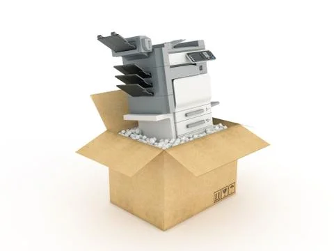 Printer in cardboard box Stock Illustration