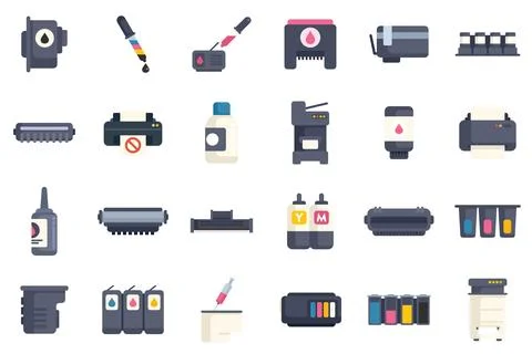 Printer cartridge icon set showing ink refills for laser and inkjet printers Stockillustratie