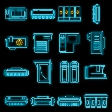 Printer cartridge icons set vector neon Ilustración de archivo