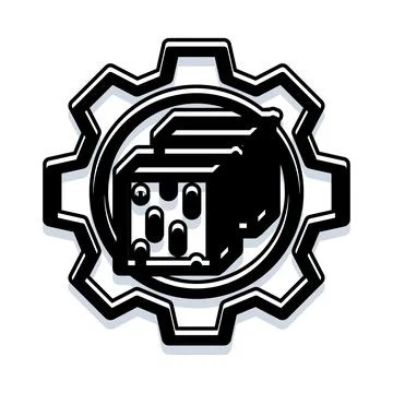 Printer cartridge inside gear vector illustration black Stock Illustration