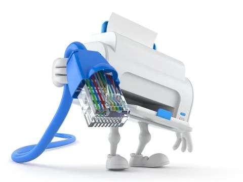 Printer character holding network cable Stock Illustration