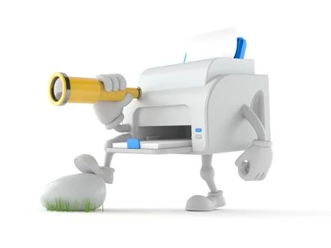 Printer character looking through a telescope Stock Illustration