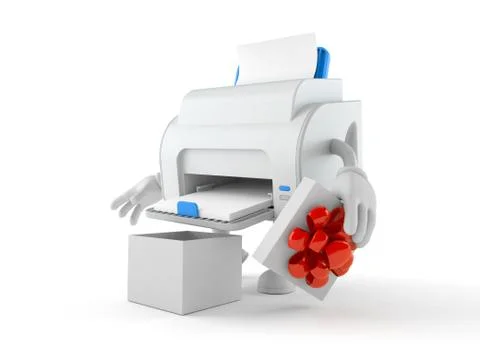 Printer character with open gift Stock Illustration