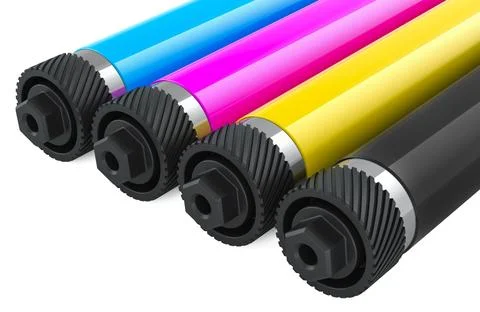 Printer CMYK rollers, 3D rendering Illustrazione stock