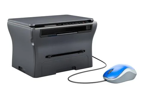 Printer with computer mouse. 3D rendering Printer with computer mouse. 3D ... Stock Photos