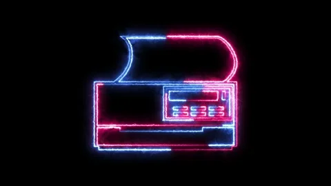 Printer computing icon neon fire blue pink color animation black background Stock Footage 265400762