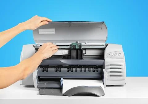 Printer copier machine on a bright colored background Foto stock