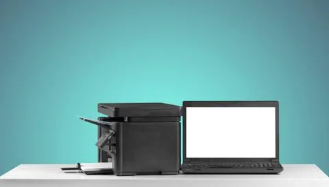 Printer copier machine on a bright colored background Stock Photos