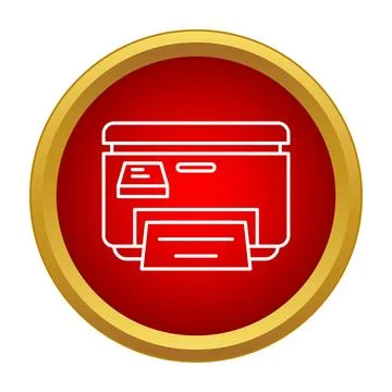 Printer copier office equipment outline icon in red circle Stock Illustration
